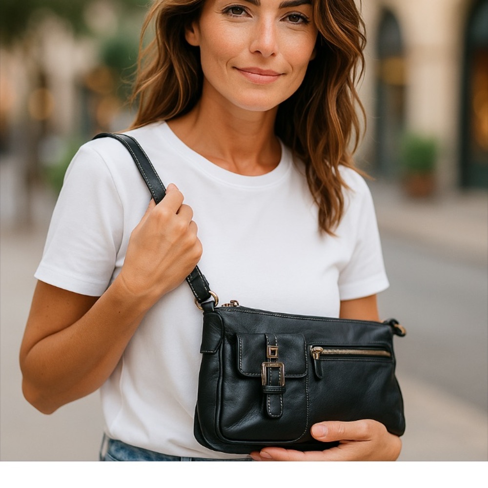 Perlina Black Shoulder Bag with Silver Accents
